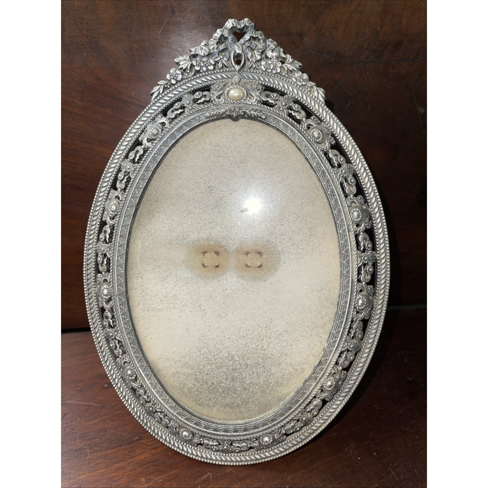 Linco Vintage Pewter Metal Frame Floral Motifs ‎ Mother of Pearl Inlay. GOR-JUS!